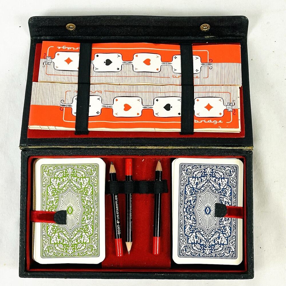 Vtg German Suited Playing Cards Bridge Set Two Decks with Pencils / Scoring Pads